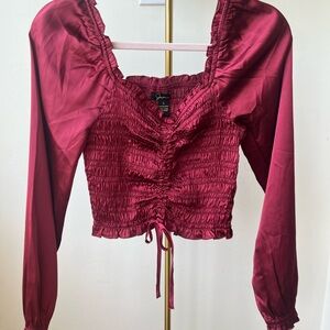 Red Satin Rouched Crinkle Top